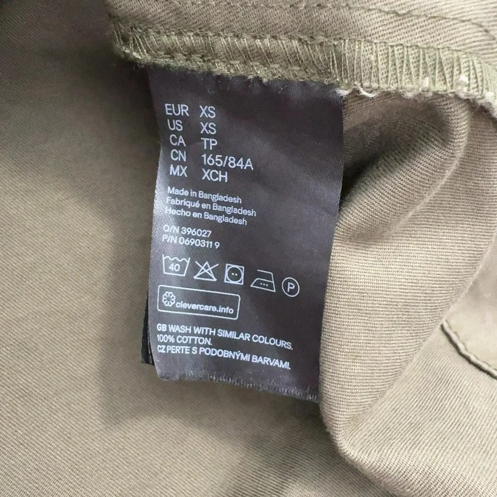 H&M Divided Parka Jacket Men XS Green Cotton Hooded Utility Military Gorpcore